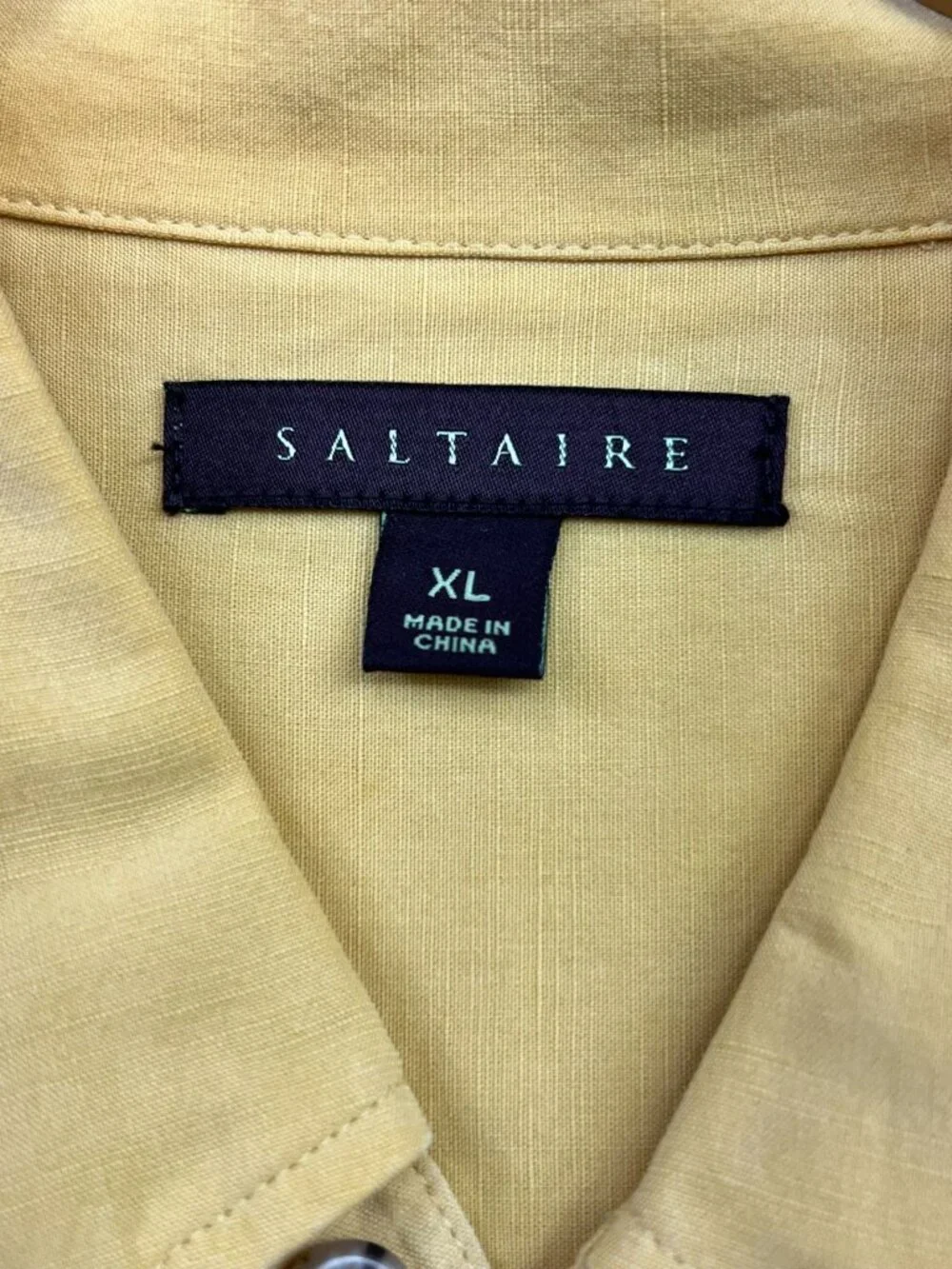 Saltaire Men's Linen Blend Button-Down Shirt Short Sleeve Size XL Yellow